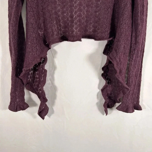 Express Cardigan Women's Small Burgundy Open Knit Cropped - Picture 8 of 8
